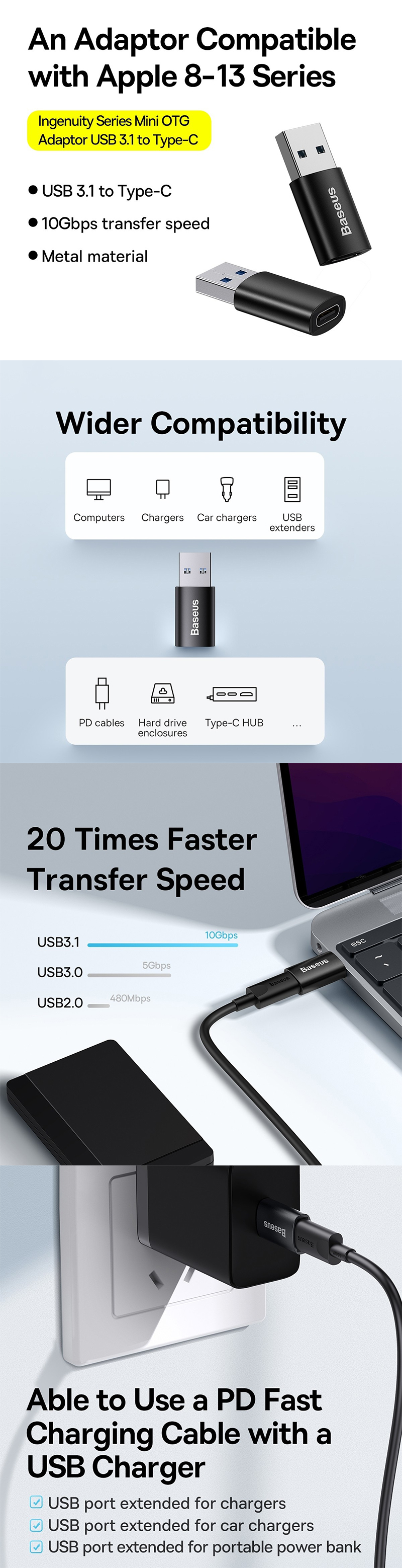 Baseus Ingenuity Series Mini OTG Adaptor USB 3.1 to Type-C Black