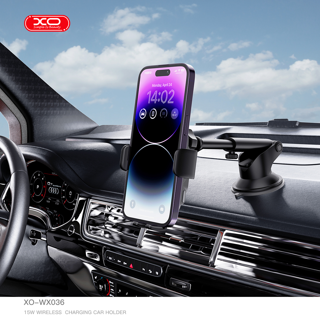 XO car holder WX036 with inductive charging black 15W with suction cup