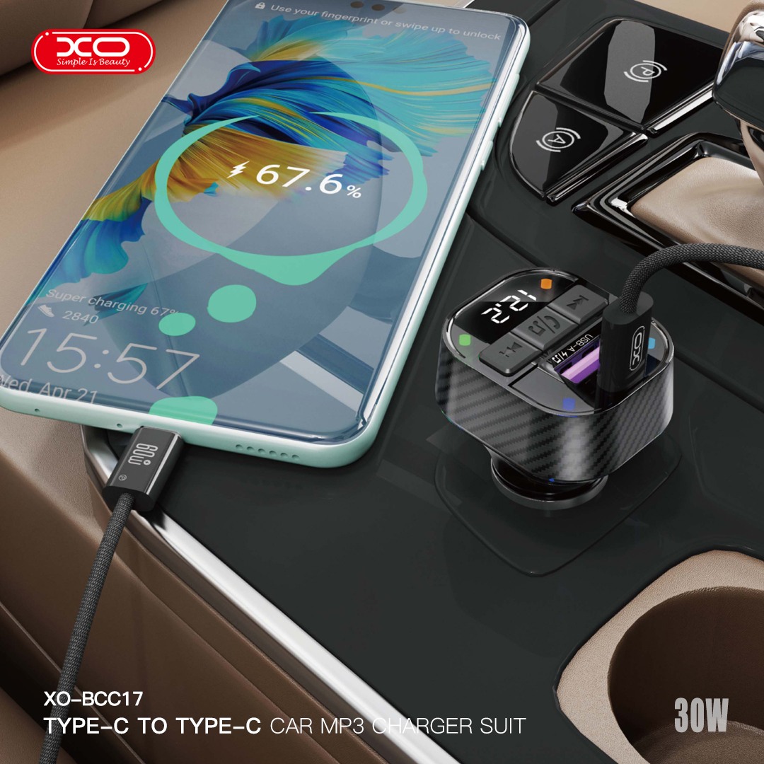 XO transmitter FM BCC17 Bluetooth MP3 car charger 30W black + cable USB-C -  USB-C