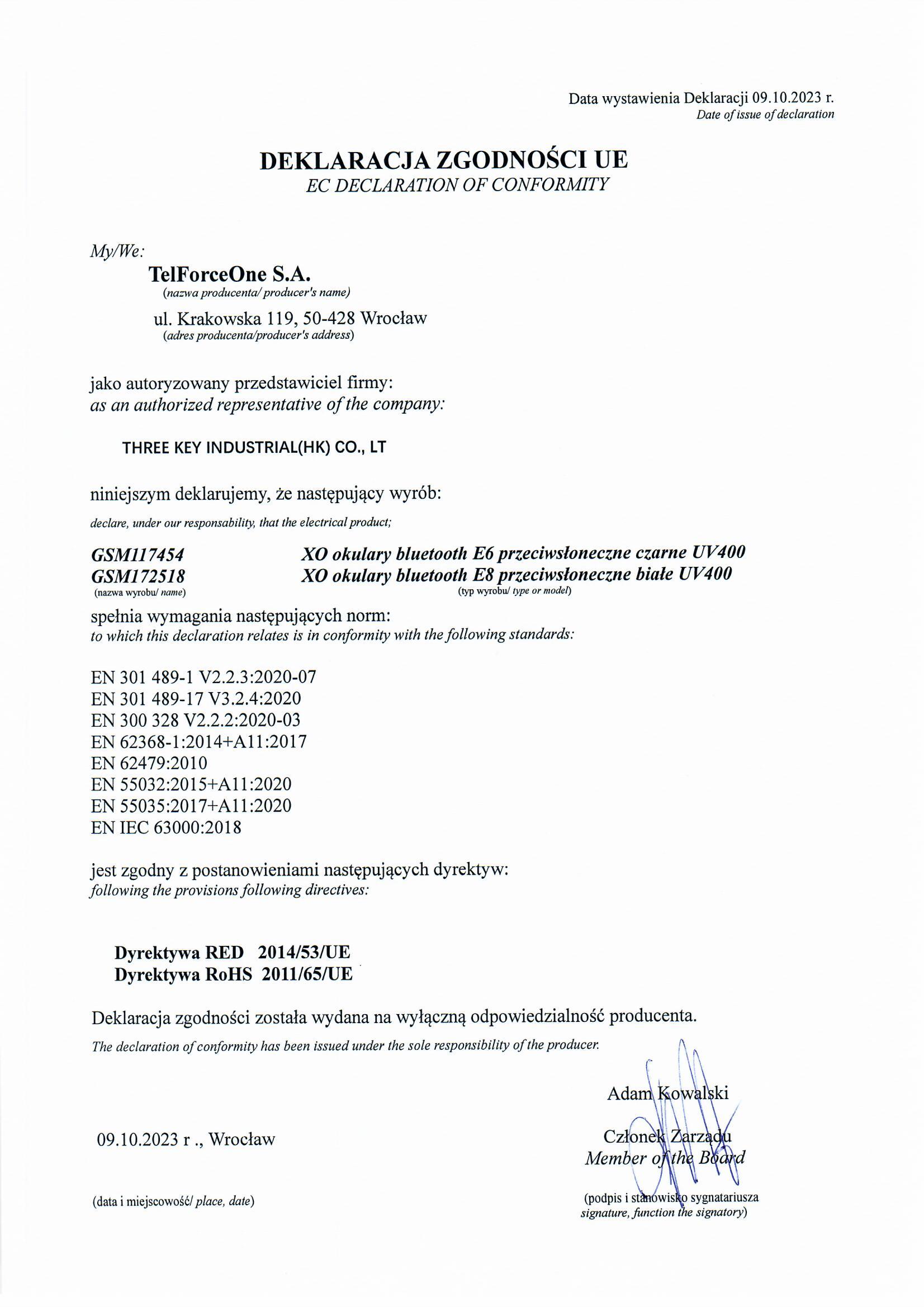 XO Okulary Bluetooth E6 przeciwsłoneczne czarne UV400