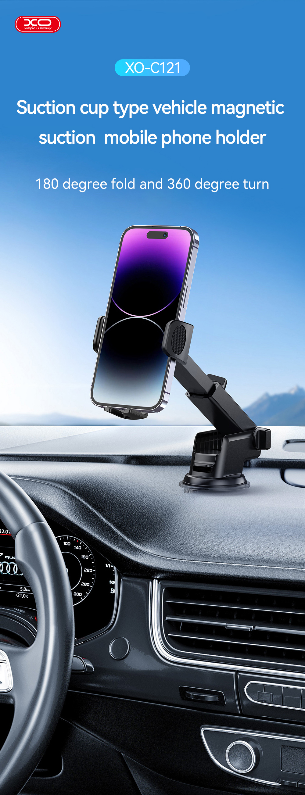 XO car holder C121 black with suction cup